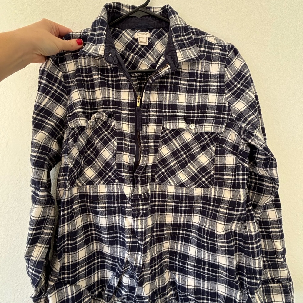 J. Crew Navy and White Plaid Shirt Jacket